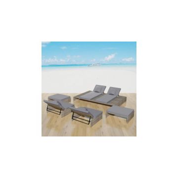 Set mobilier de exterior, 15 piese, poliratan, gri