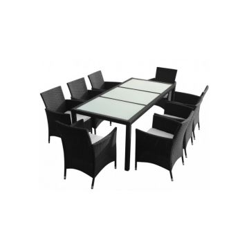 Set mobilier de exterior, 17 piese, poliratan, negru