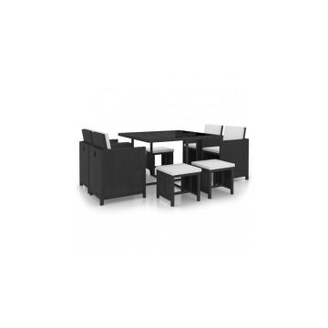 Set mobilier de exterior 21 piese, poliratan, negru