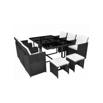 Set mobilier de exterior 27 piese, poliratan, negru