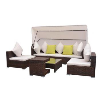 Set mobilier de gradina cu baldachin 23 piese, poliratan, maro