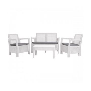 Set mobilier de gradina tarifa lounge - Canapea+Masuta+DOUA SCAUNE ALB/ GRI- RECE