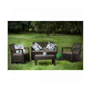 SET MOBILIER DE GRADINA TARIFA LOUNGE - CANAPEA+MASUTA+DOUA SCAUNE MARO/ GRI- TAUPE