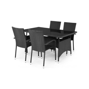Set mobilier exterior poliratan cu masa si 4 Scaune PRESLEY negru