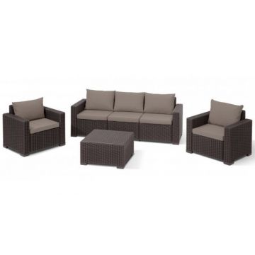 Set mobilier gradina cu canapea, fotolii si masuta California Maro Gri -Taupe