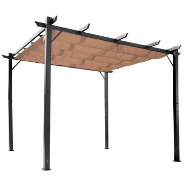 Outsunny Foisor Pergola de Gradina 3X4m Prelata Culisanta in Poliester Impermeabil si Schelet in Aluminiu