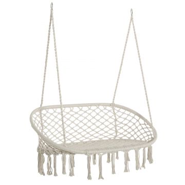Outsunny Hamac Balansoar pentru Gradina si Casa cu 2 Locuri din Macramé Alb Crem | Aosom Romania
