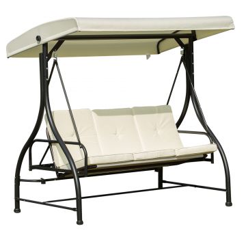 Outsunny Leagan Recliner de Gradina Terasa cu Acoperis Parasolar pentru 3 Persoane, 196 x 117 x 178cm Crem | Aosom Romania