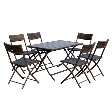 Outsunny Set Mobilier Pe Rattan Masa de Pranz cu 6 Scaune Pliabile de Gradina, Maro