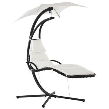 Outsunny Sezlong Leagan Suspendat Relax Chaise Longue de Lux cu Acoperis, Crem