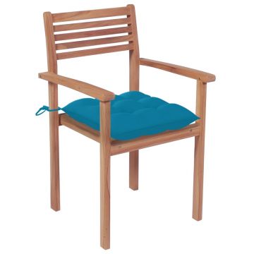 vidaXL Scaune de grădină cu perne bleu, 4 buc., lemn masiv de tec