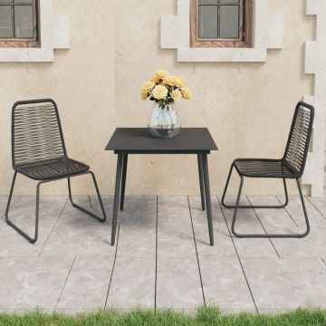 vidaXL Set masă de grădină, 3 piese, negru, ratan PVC