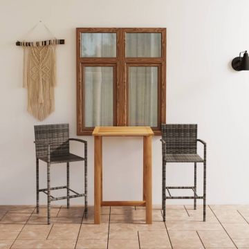 vidaXL Set mobilier de bar de grădină, 3 piese, gri