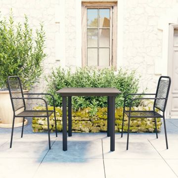 vidaXL Set mobilier de grădină, 3 piese, negru, sticlă și oțel