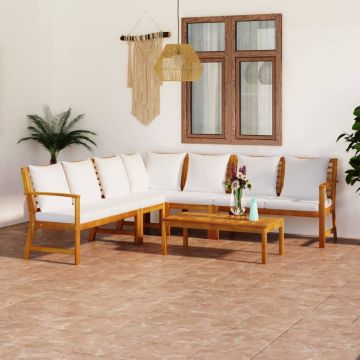 vidaXL Set mobilier grădină cu perne, 6 piese, crem, lemn masiv acacia