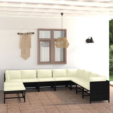 vidaXL Set mobilier de grădină cu perne, 11 piese, negru, poliratan