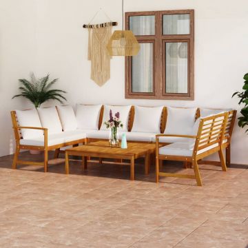vidaXL Set mobilier de grădină cu perne crem, 9 piese, lemn de acacia