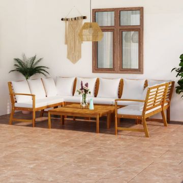 vidaXL Set mobilier grădină cu perne, 9 piese, crem, lemn de acacia