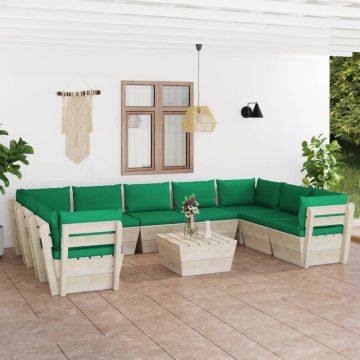 vidaXL Set mobilier grădină paleți, 10 piese, cu perne, lemn de molid