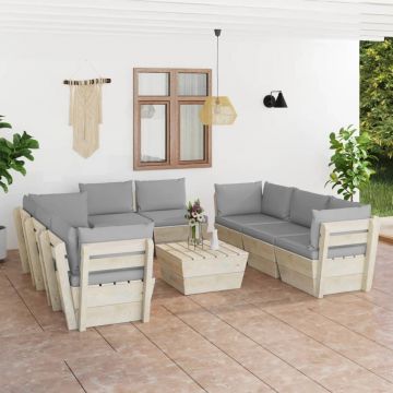 vidaXL Set mobilier grădină paleți, 9 piese, cu perne, lemn de molid