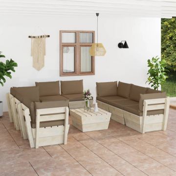 vidaXL Set mobilier grădină din paleți, 9 piese, cu perne, lemn de molid