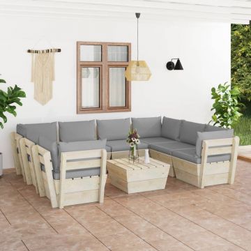 vidaXL Set mobilier grădină din paleți, 9 piese, cu perne, lemn de molid