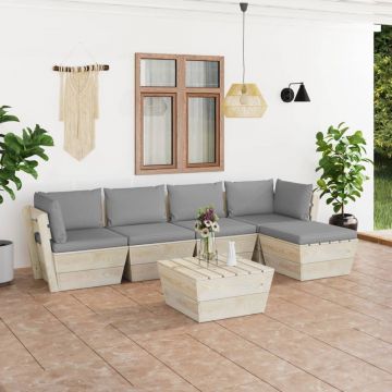 vidaXL Set mobilier grădină din paleți cu perne, 6 piese, lemn molid