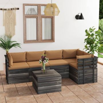vidaXL Set mobilier grădină din paleți cu perne, 6 piese, lemn pin