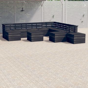 vidaXL Set mobilier grădină paleți 12 piese lemn masiv pin, gri închis