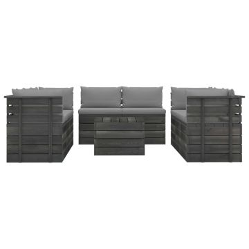 vidaXL Set mobilier grădină paleți, 9 piese, cu perne, lemn masiv pin