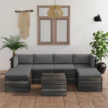 vidaXL Set mobilier grădină paleți cu perne, 7 piese, lemn masiv pin