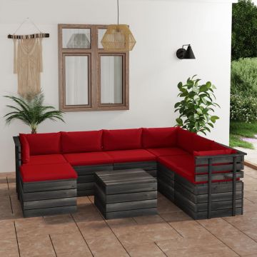 vidaXL Set mobilier grădină paleți cu perne, 8 piese, lemn masiv pin