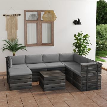 vidaXL Set mobilier grădină paleți cu perne 8 piese lemn masiv pin