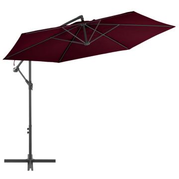 vidaXL Umbrelă suspendată cu stâlp de aluminiu, roșu bordo, 300 cm