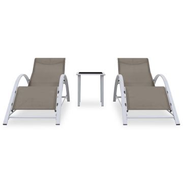 vidaXL Șezlonguri de plajă, 2 buc., cu masă, gri taupe, aluminiu