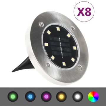 vidaXL Lămpi solare pentru sol, 8 buc., cu LED-uri RGB, colorate