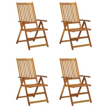vidaXL Scaune grădină rabatabile, cu perne, 4 buc., lemn masiv acacia