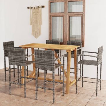 vidaXL Set mobilier bar de grădină, 7 piese, gri