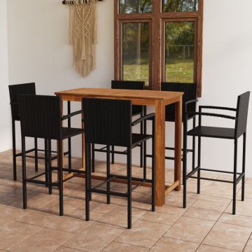 vidaXL Set mobilier bar de grădină, 7 piese, negru