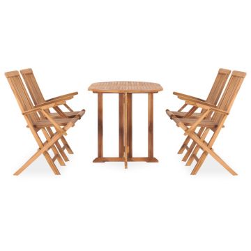 vidaXL Set mobilier de exterior pliabil, 5 piese, lemn masiv de tec