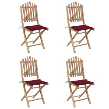 vidaXL Set mobilier de exterior pliabil, cu perne, 5 piese, bambus