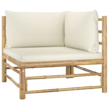 vidaXL Set mobilier de grădină, 2 piese, perne alb crem, bambus