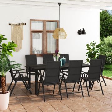 vidaXL Set mobilier de grădină, 9 piese, negru