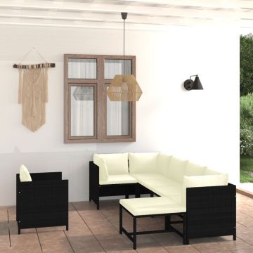 vidaXL Set mobilier de grădină cu perne, 7 piese, negru, poliratan