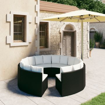 vidaXL Set mobilier de grădină cu perne, 8 piese, negru, poliratan