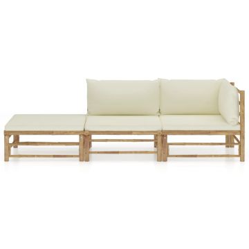 vidaXL Set mobilier de grădină cu perne alb crem, 3 piese, bambus