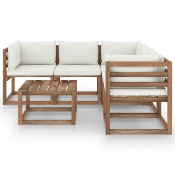 vidaXL Set mobilier de grădină cu perne crem, 6 piese, lemn pin tratat