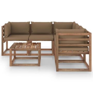 vidaXL Set mobilier de grădină cu perne taupe, 6 piese lemn pin tratat
