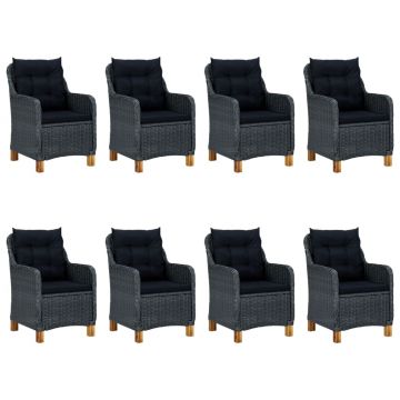 vidaXL Set mobilier exterior cu perne, 9 piese, gri închis, poliratan