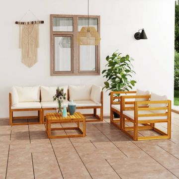 vidaXL Set mobilier grădină cu perne crem, 6 piese, lemn masiv acacia
